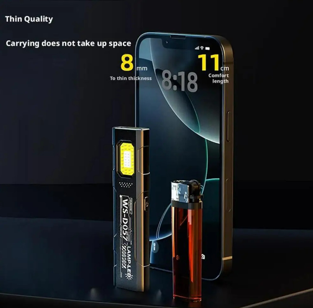 Portable USB Rechargeable Flashlight + Side Light Torch Mini Work COB LED Clip