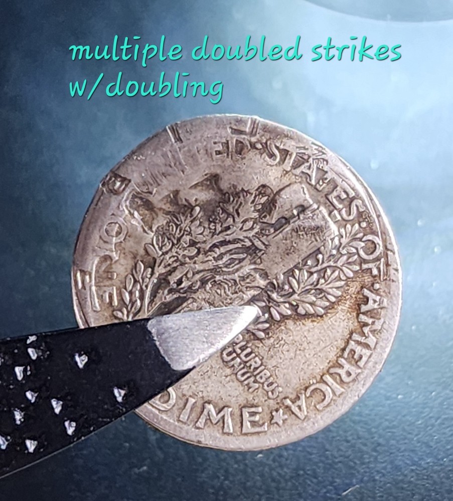 1941 ERROR MERCURY SILVER DIME 10C MULTIPLE DOUBLED STIKES & DOUBLED DIES