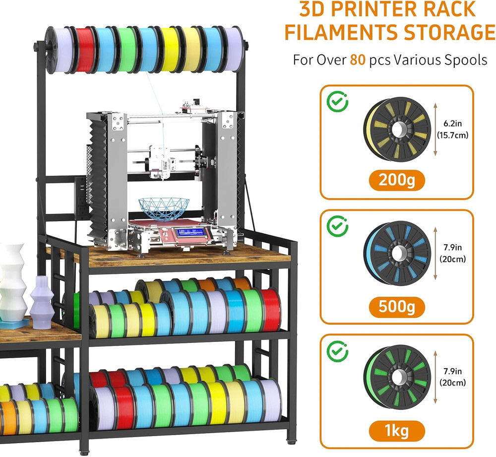 3D Printer Table with Filament Storage Printer Stand with Power Outlet,Heavy Dut