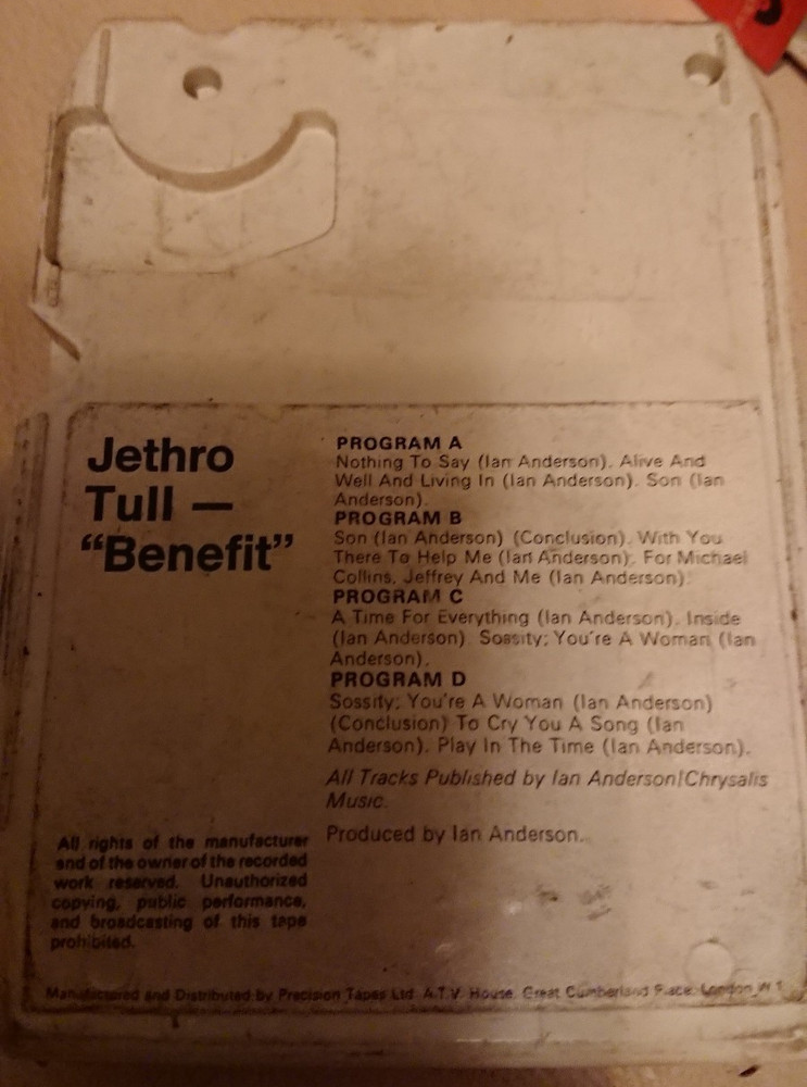 Jethro Tull Benefit 8 track tape untested not serviced