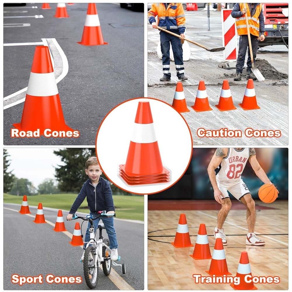 [4 Pack] 9" Traffic Safety Cones with Reflective Collars,Orange Construction Con