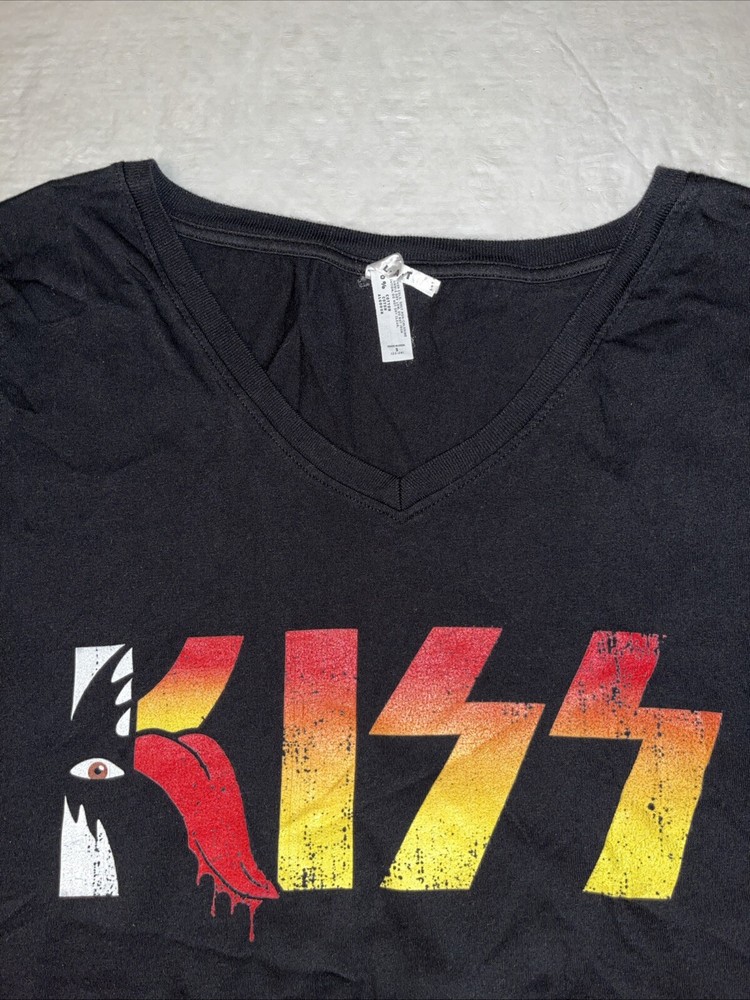 KISS tongue LAT shirt black V neck womens 3 3XL 22-24 rock music band tour