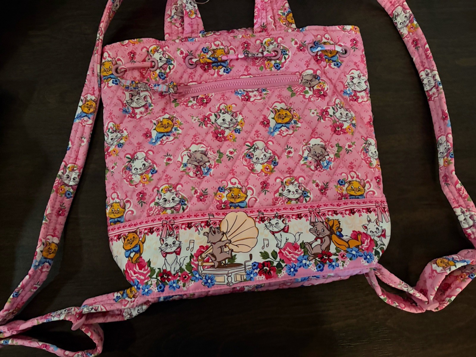 Vera Bradley Disney Aristocats Original Drawstring Backpack Pink Bag NWT SoldOut