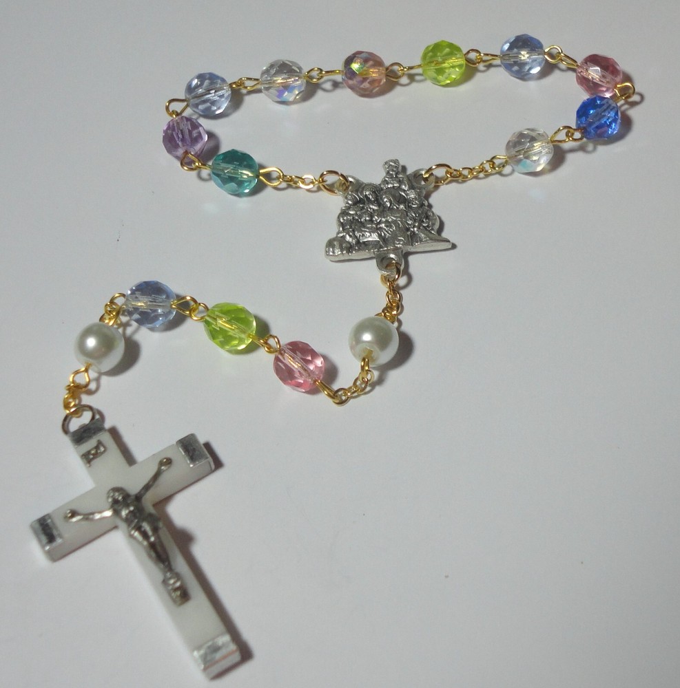 Handmade in the USA Nativity Single Decade Rosary with Pretty Pastel Czech Beads