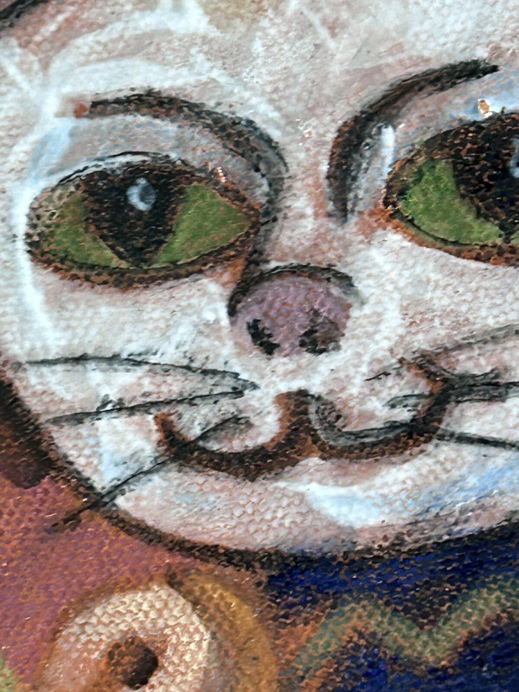 Handmade Kitty cat Art Piece hand painted footed
