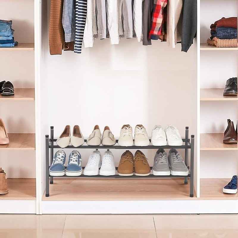 Expandable Stackable Metal Shoe Rack 2 Tier Adjustable Durable Storage Solution