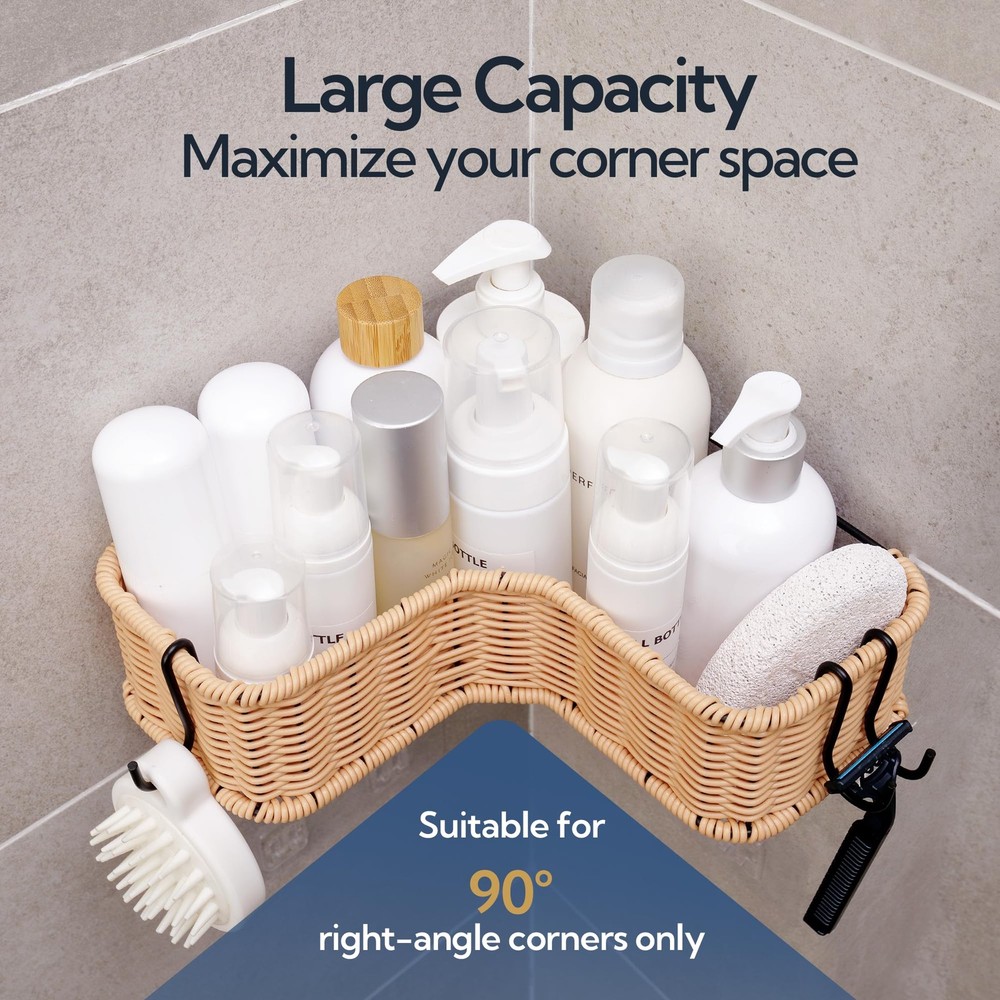 Corner Shower Caddy, 2 Pack Rustproof Corner Shelves, Wicker Shower Organizer...