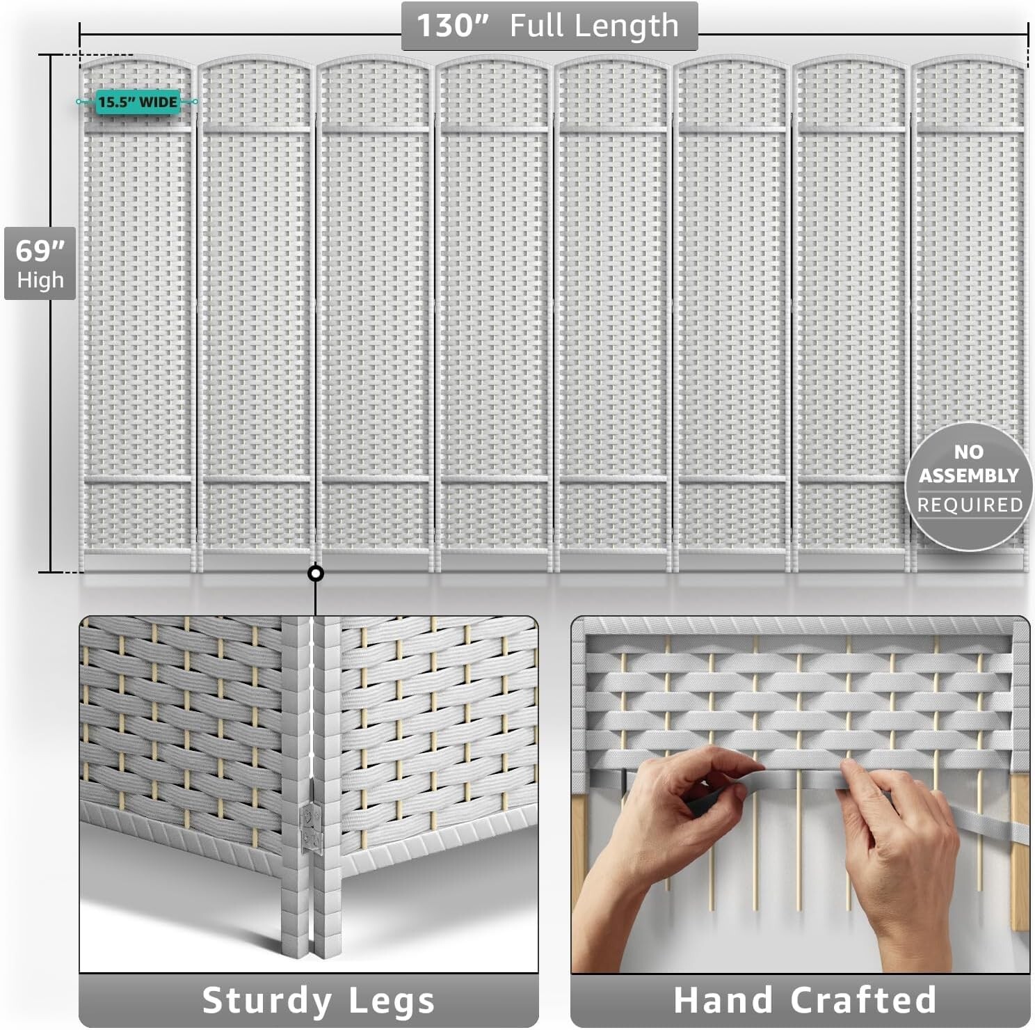 Sorbus Extra Wide Room Divider - Foldable Panel Privacy Screen (130” L x 69” H)