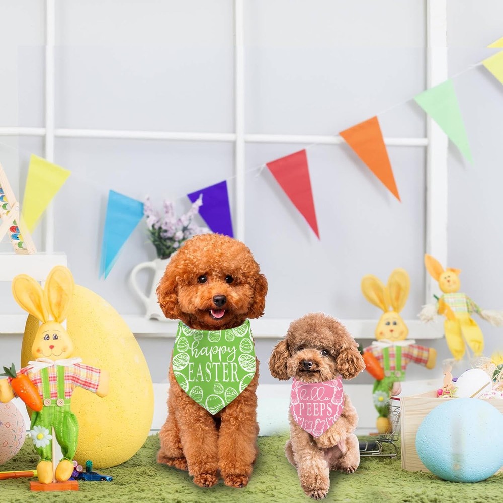 Easter Dog Bandanas, Reversible Dual-Layer Easter Eggs Design 2 Pack, Happy E...