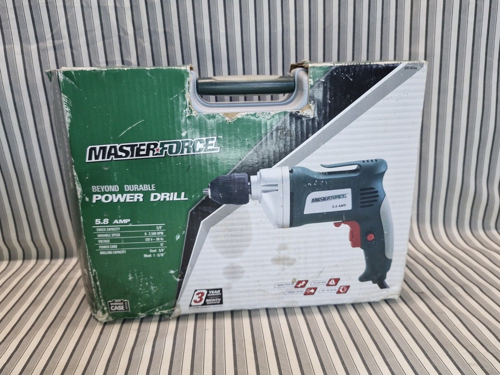 Masterforce 5.8 Amp 3/8" Variable Speed Reversible Power Drill w/ Case NOB