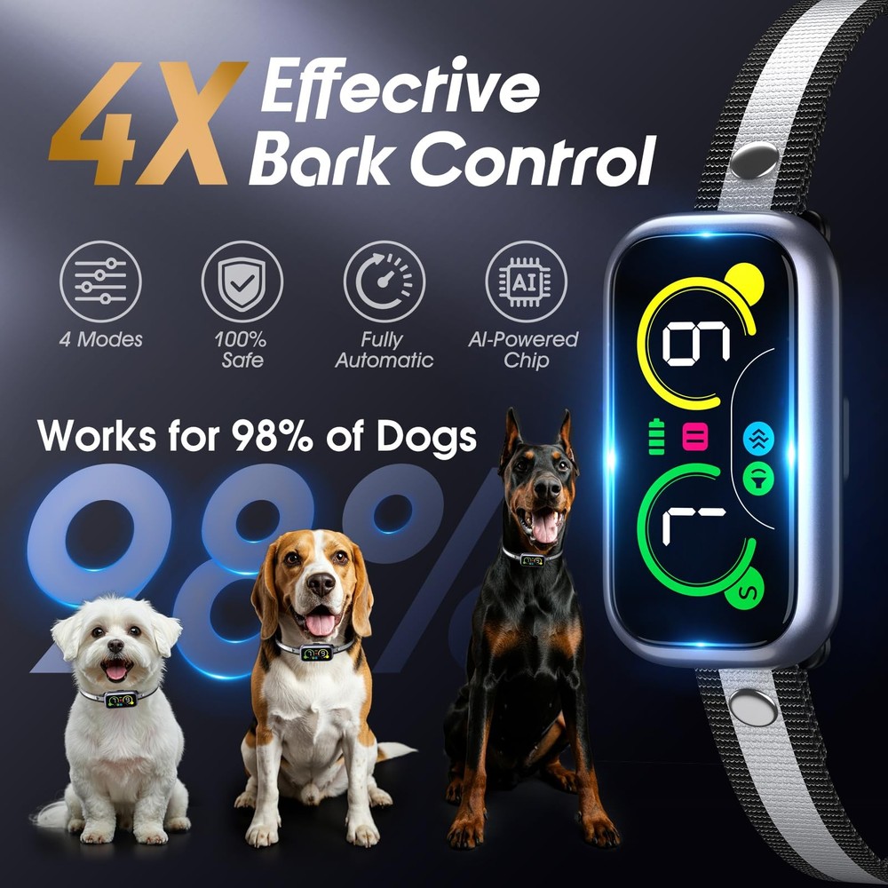 Dog Bark Collar , Instant Bark Solution, Anti Barking Device with 4 Correctio...
