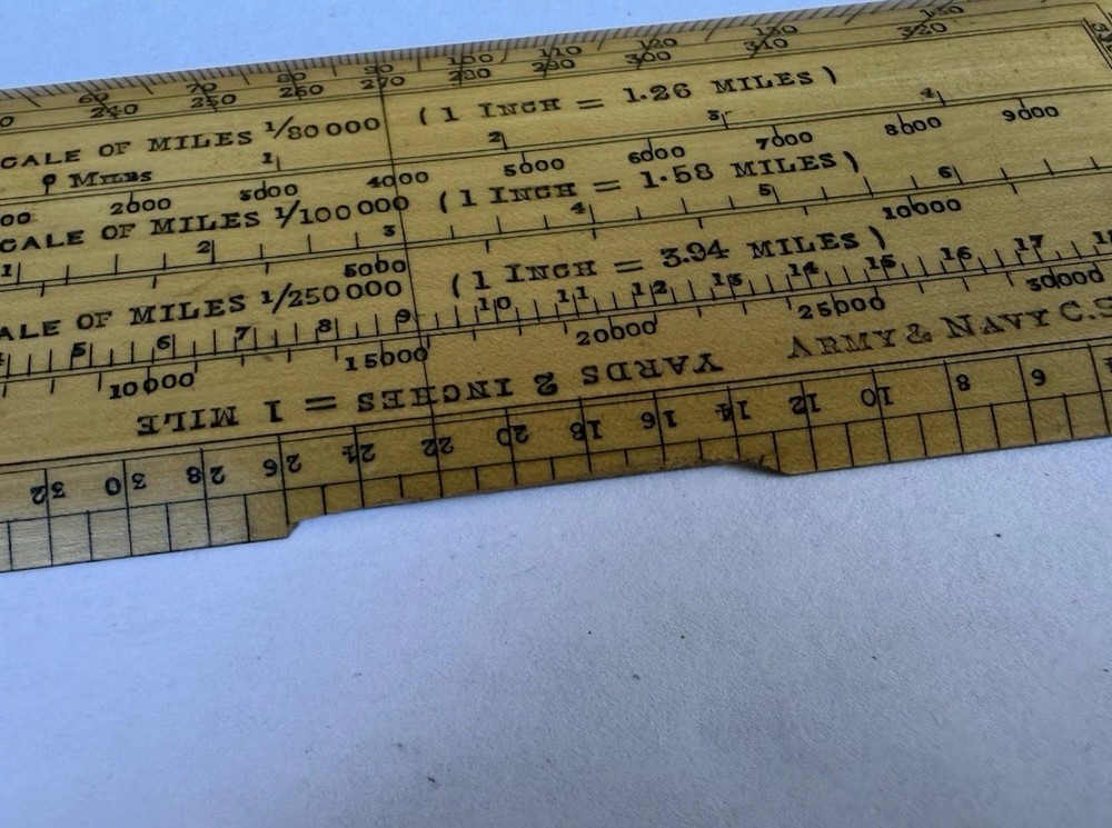 Vintage Army & Navy CSL 6" Rectangular Protractor Map Scale Measuring Ruler Tool