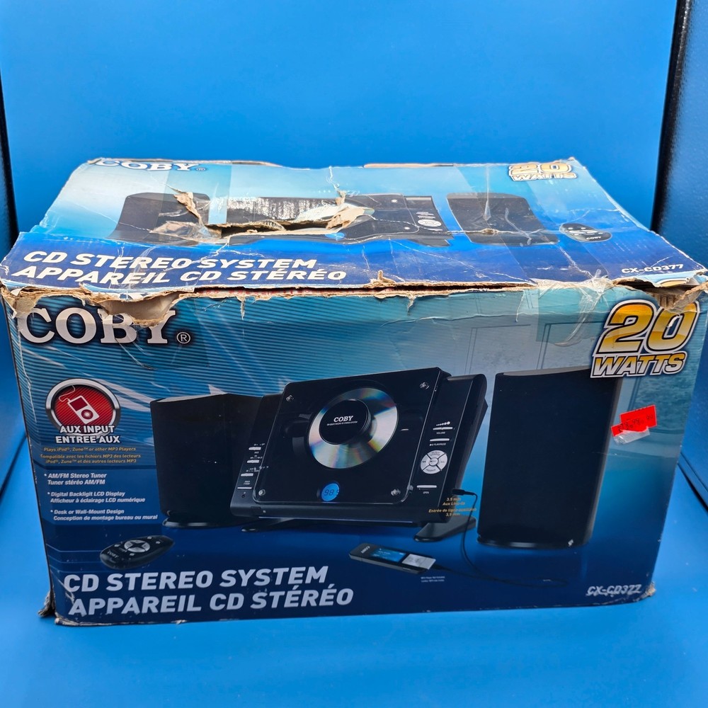 COBY CX-CD377 CD STEREO SYSTEM 20W AUX AM/FM LCD DISPLAY WALL MOUNTABLE