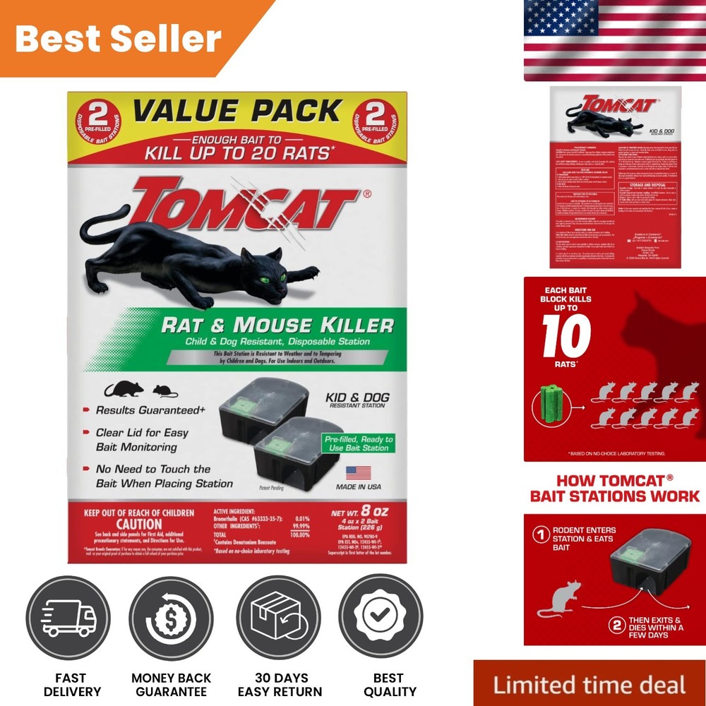 Pre-Filled Rat & Mouse Disposable Stations - Safe for Children & Pets 2-Pack