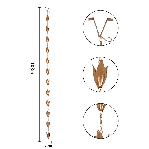 Rain Chains Metal Decorative Rain Chain Bell, 8.5 FT Leaf Rain Chain