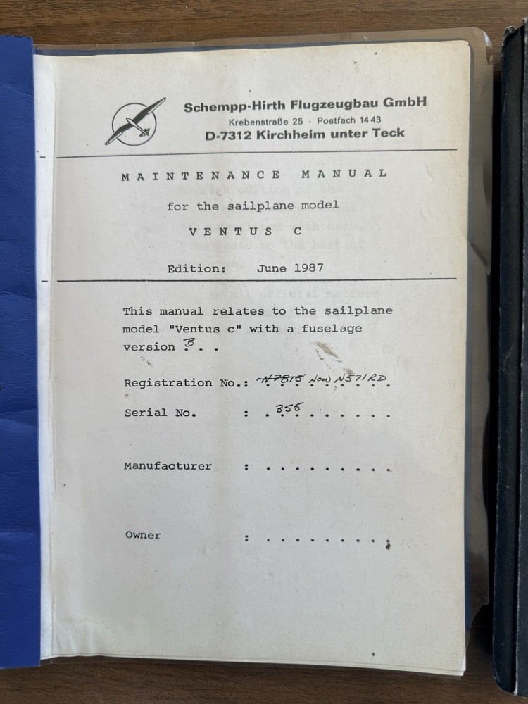 Schempp-Hirth Ventus C Flight & Maintenance Manuals