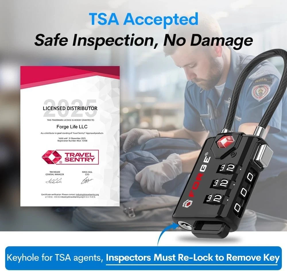TSA Approved Cable Luggage Locks, Re-settable Combination with Black 2 Pack