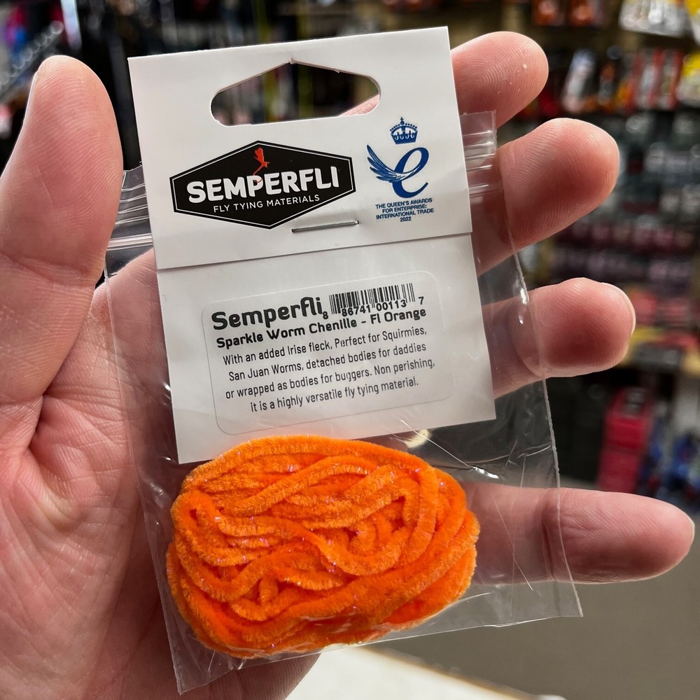 Sparkle Worm Chenille - Fl. Orange - Fly Tying Materials
