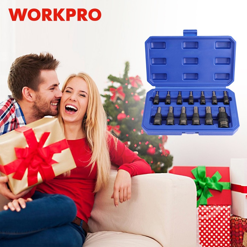 WORKPRO 13PC Torx Bit Socket Set 1/4" 3/8" 1/2" Drive T8-T60 Torx Bit Socket Set