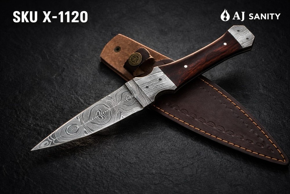 handmade Damascus Knives double edged dagger boot knife Combat Full Tang
