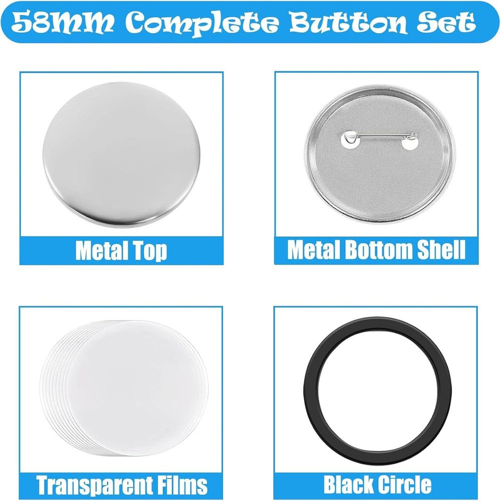 Button Maker Supplies, 100 Sets 58Mm/2.25 Inch Pin Making Kit for Button Maker M