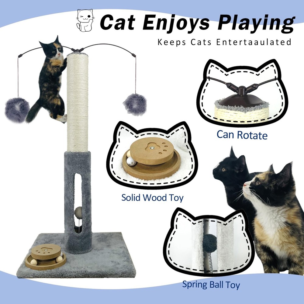 31 Inch Cat Scratching Post Interactive Scratcher with Tracking Ball