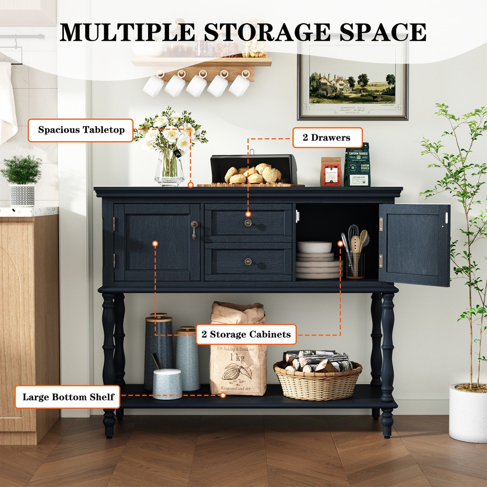 Sideboard Storage Dining Buffet Cabinet Console Table with Shelf&Drawers Blue