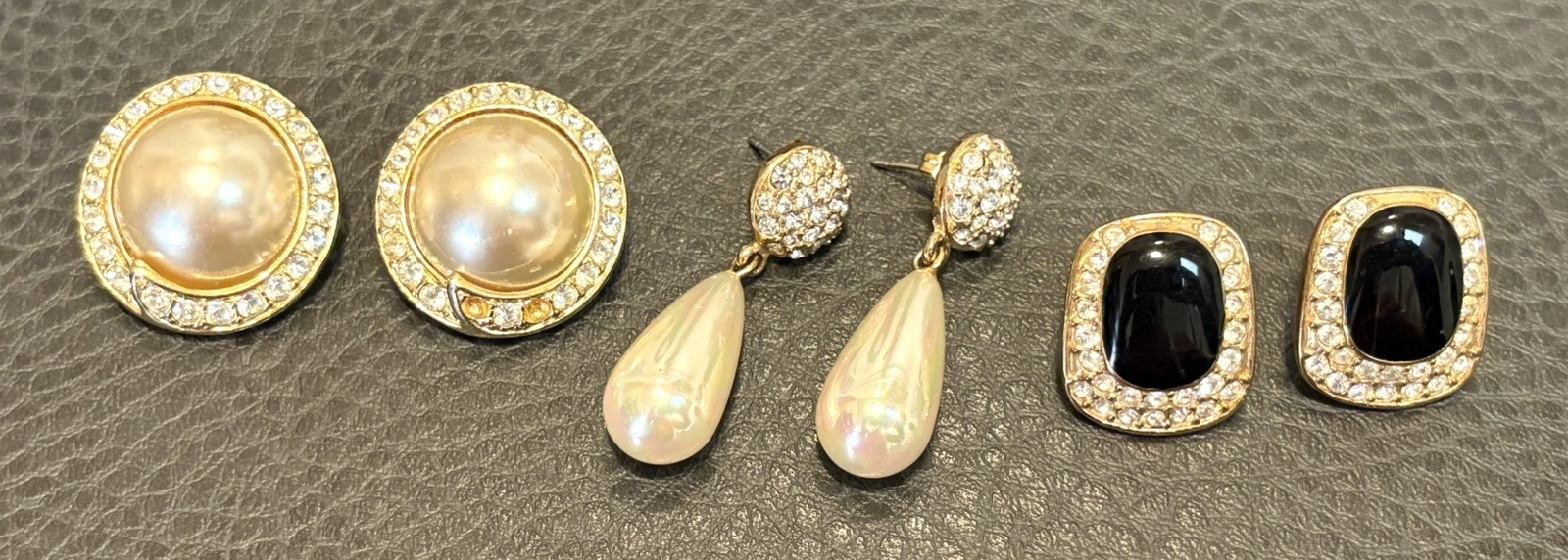 VINTAGE ESTATE ROMAN Gold Tone RHINESTONE FAUX PEARL EARRINGS CLIP Pierced Lot