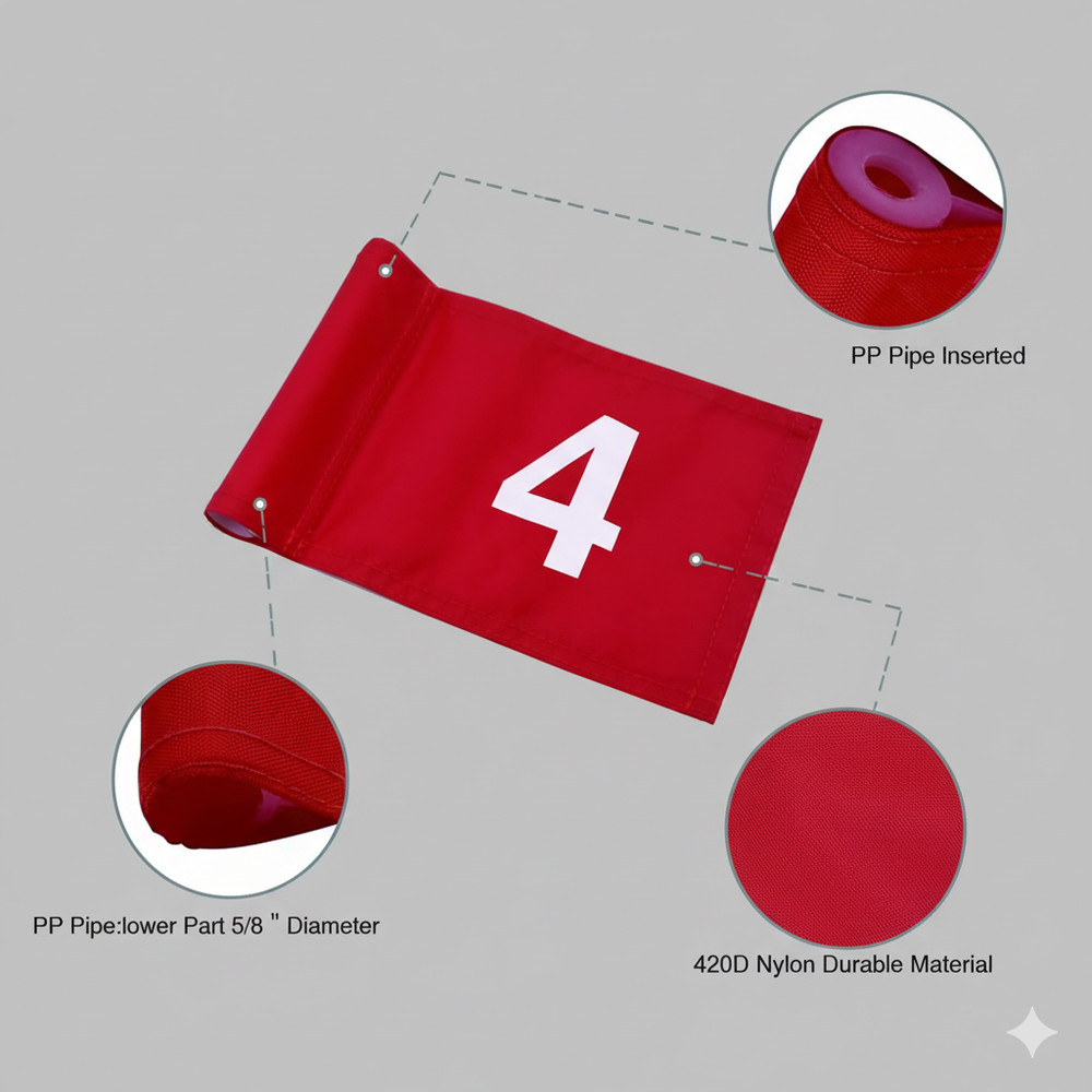 Mini Golf Putting Numbered Red Flags 420D Nylon 4-Pack Set #1-4