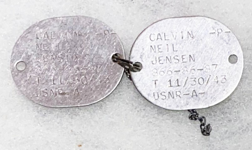 WWII USNR Calvin Jenson T-43 Dog Tag Set