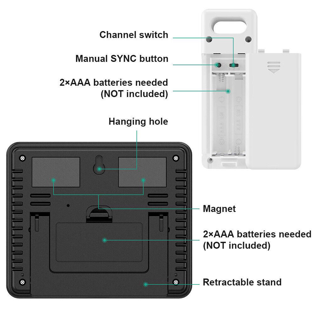Digital LCD Thermometer Wireless Indoor & Outdoor Weather Station Clock Calendar