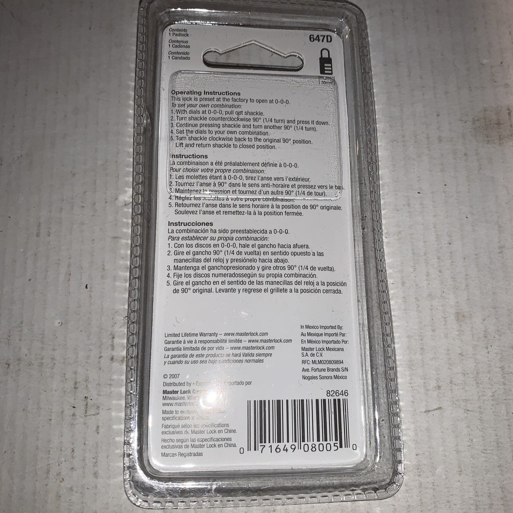 Master Lock 647D Combination Padlock Set Your Own Combination