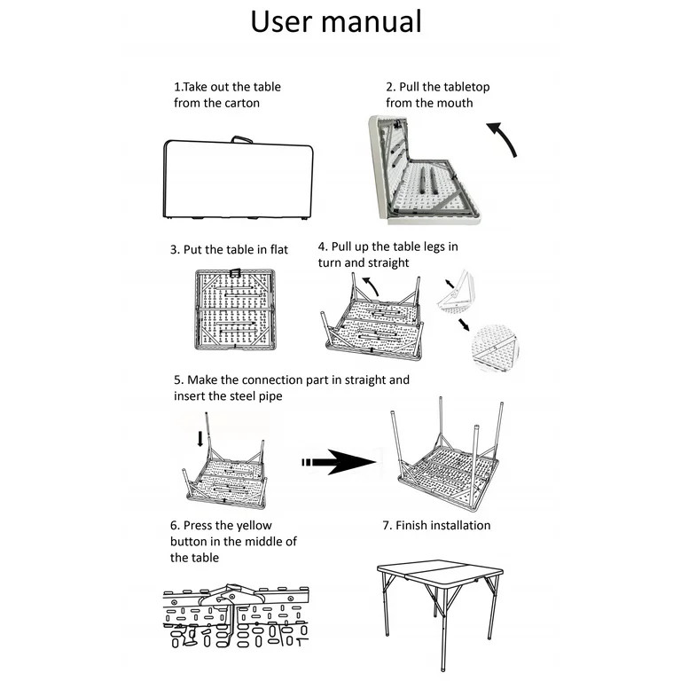 Folding Table 4ft Portable Plastic Fold-in-Half Utility Dining Table for Camping