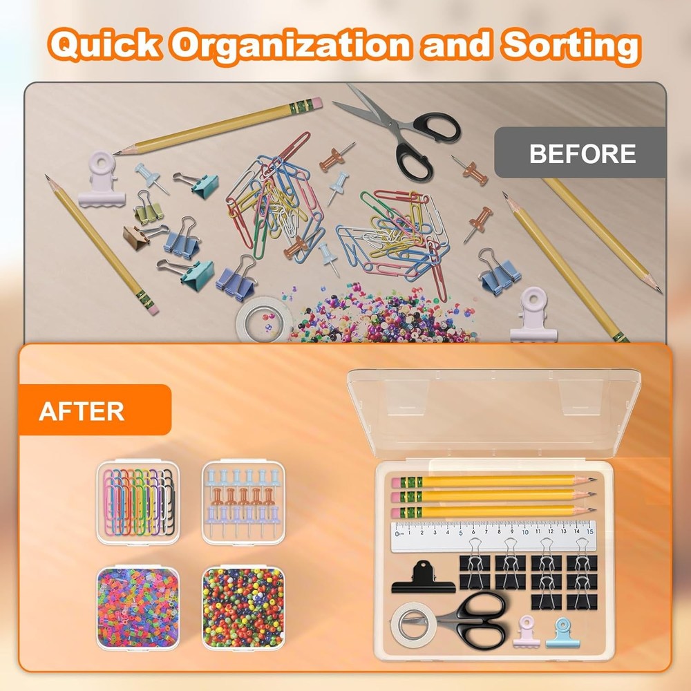Bead Organizer Box, 30 Pcs Clear Plastic Storage Containers Features Hinged Lid