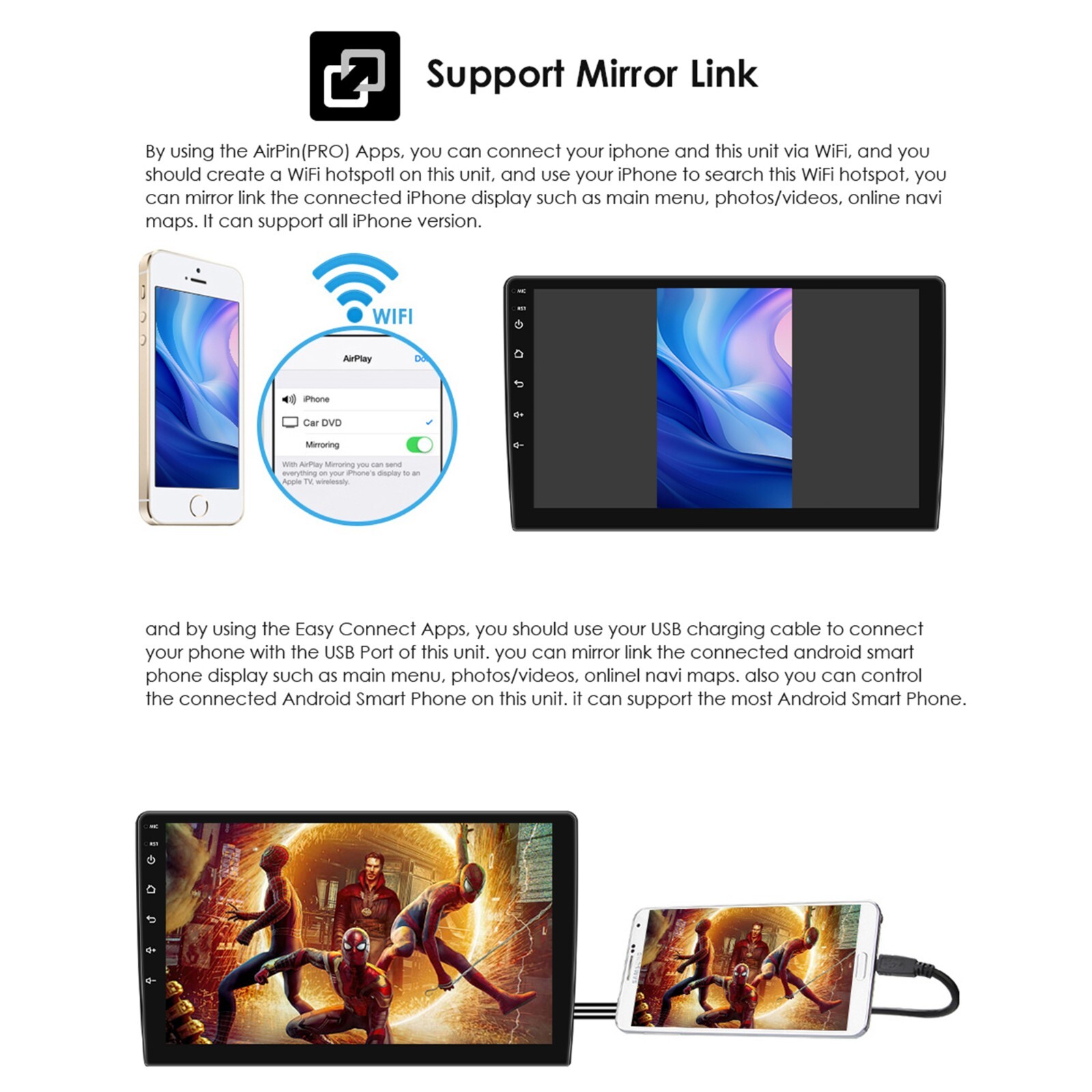 Apple Carplay For Toyota Corolla 2014-2016 Car Stereo Radio Android 14 GPS WIFI