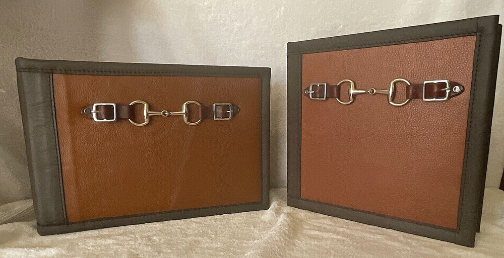 EQUINE SNAFFLE BIT  3 RING BINDER  + 7 RING CHECKBOOK  LEATHER OFFICE SET