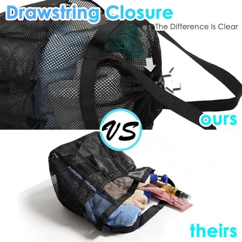 Mesh Shower Caddy Portable with Extra Large, Drawstring Closure - Black