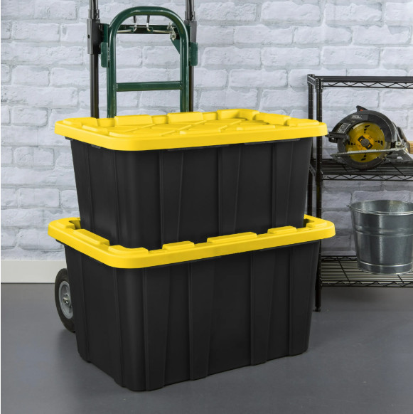 Sterilite 27 Gallon Storage Bin with Lid, Black/Yellow, 6 Pack