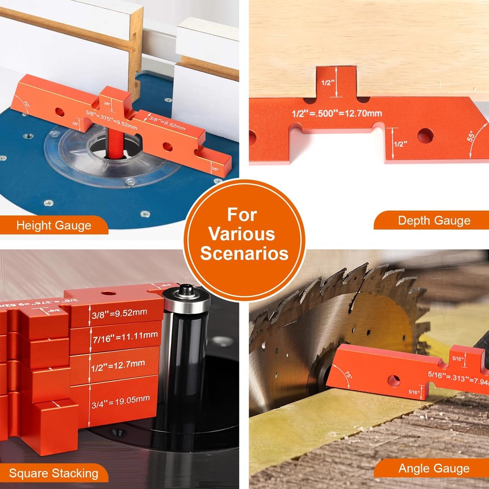 New Router Table Setup Bars - 14 Pcs Precision Woodworking Height Depth & Angle