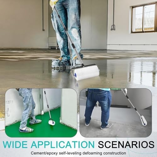 9” Spiked Roller for Self-Leveling Concrete & Epoxy - Adjustable Handle, Bubble