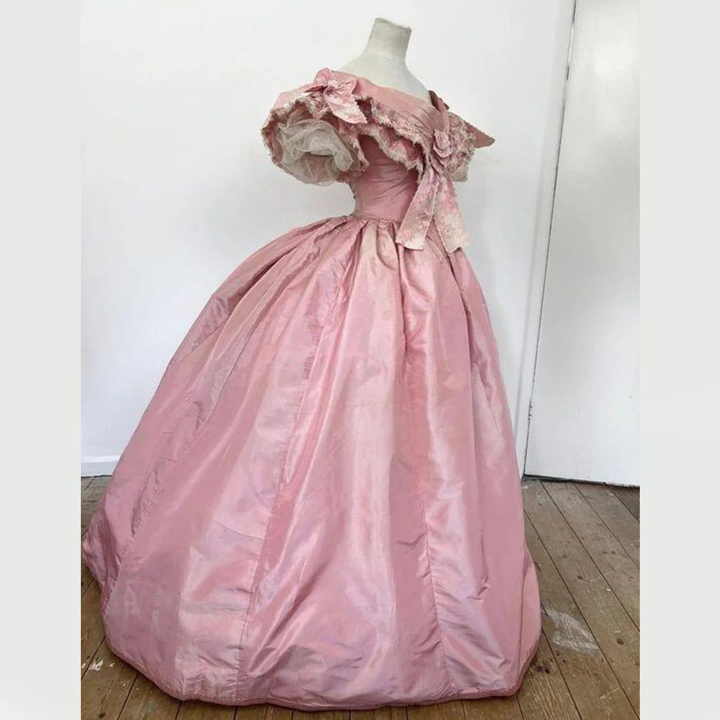 1850s 1860s Pink Victorian Dancing Ball Gown Costume Civil War Princess Dress