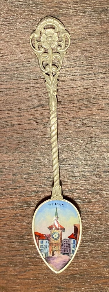 Attractive antique 800 solid silver  enamel  spoon - Bern,  Switzerland