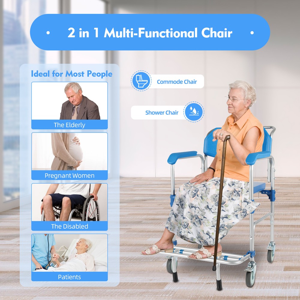 Multi-Functional Commode Chair with Wheels for Easy Mobility and Care