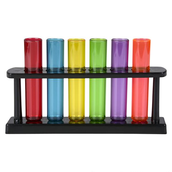 6 Plastic Shot Glasses Test Tube Bar Shatter Proof Rack Stand Holder Party Set