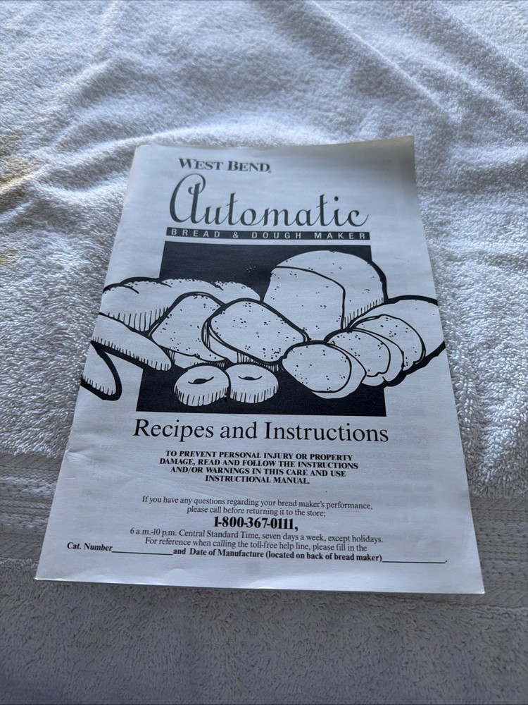 West Bend Bread Machine Recipes And Instructions Manual