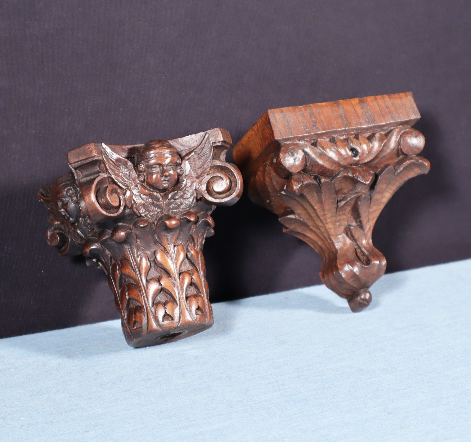 Two French Antique Highly Carved Trim/Corbels Solid Oak and Walnut Wood