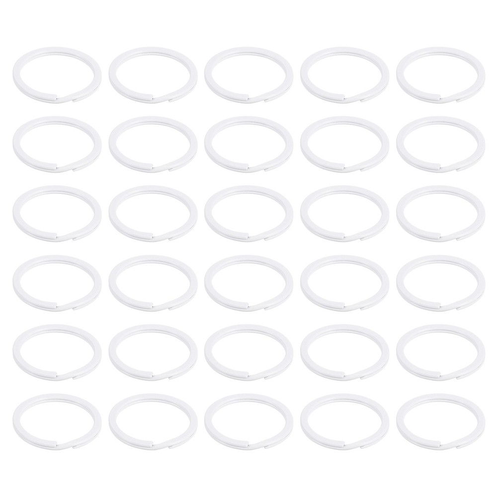 30Pcs Split Keychain Rings, 30mm Round Flat Key Holder Side Push Keyring, White
