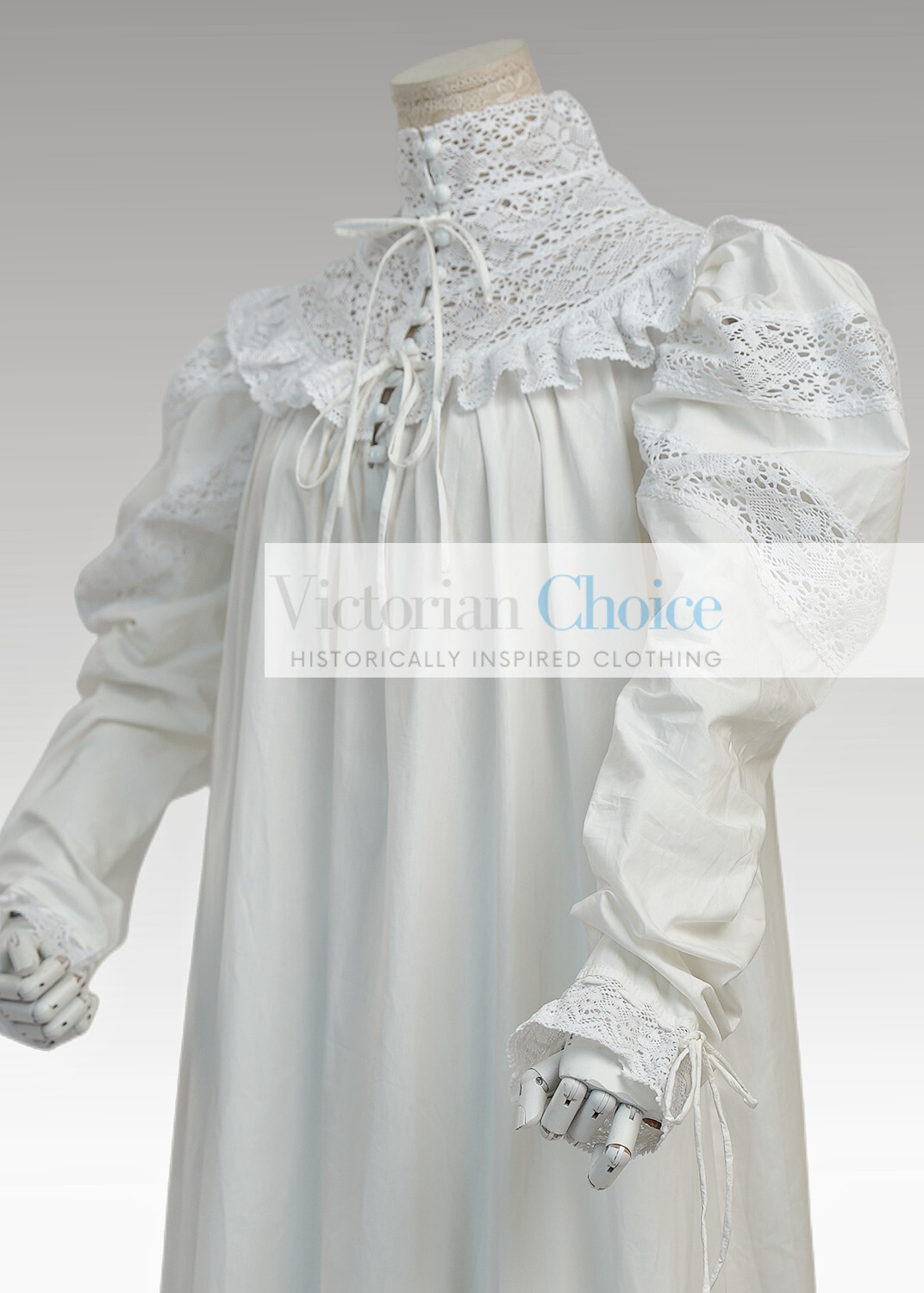 White Victorian Edwardian Vintage Cotton Lace Nightgown Nightdress Ankle Length