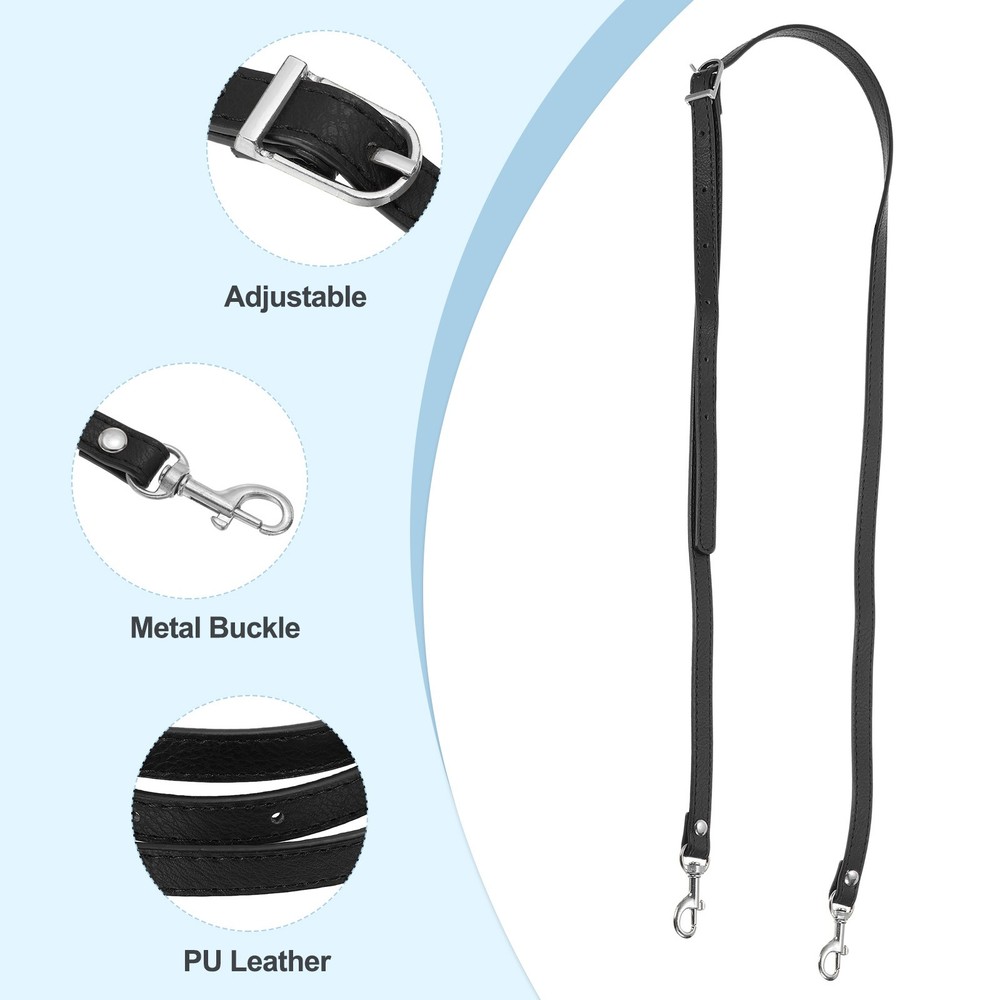 47 Inch Adjustable PU Leather Purse Strap with Silver Hardware, Black