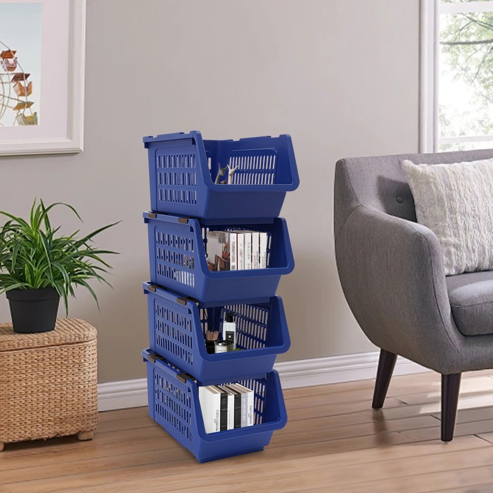 4PCS Stacking Storage Baskets, PP Plastic Stackable Organizer Bins